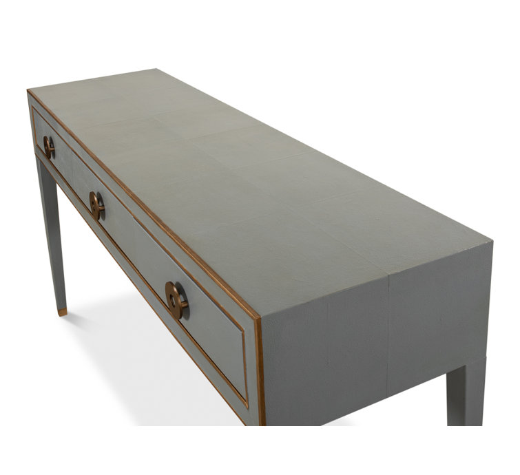 Lennox Grey and Brass Shagreen Leather Console with Storage