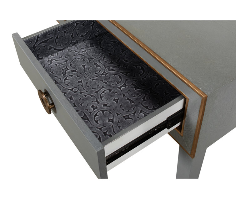 Lennox Grey and Brass Shagreen Leather Console with Storage