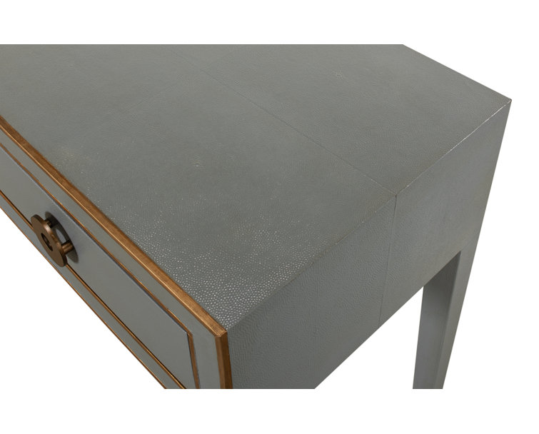 Lennox Grey and Brass Shagreen Leather Console with Storage