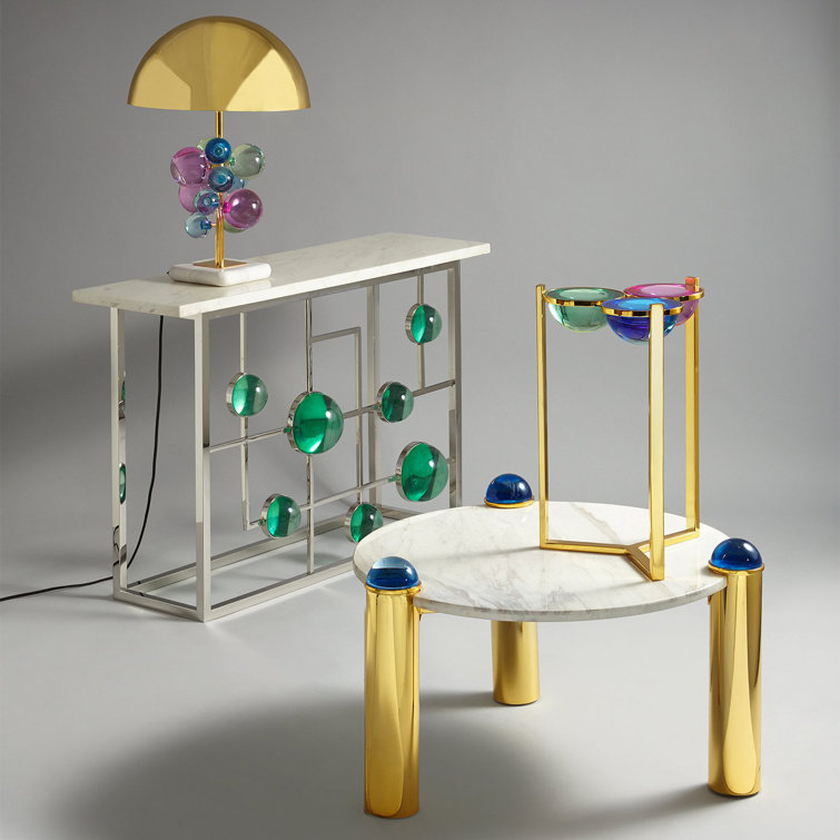 Emerald and Nickel Fretwork Console with Marble Top