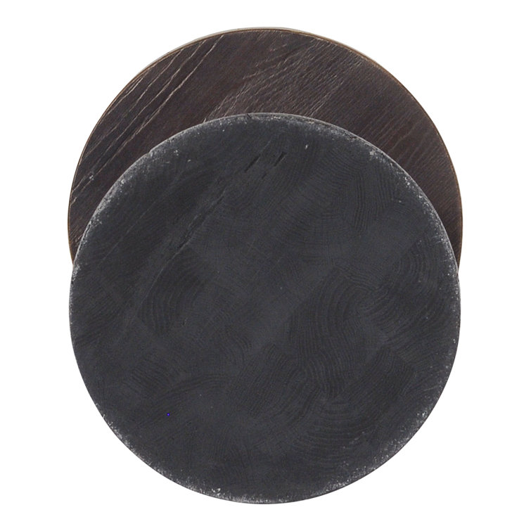 Gray Acacia and Brass Round Side Table