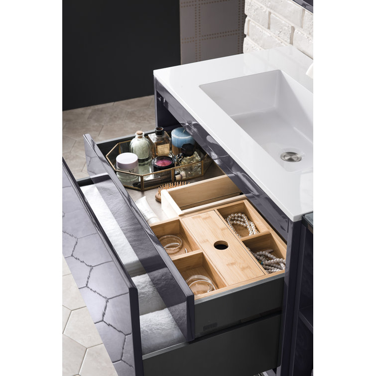 Milan 32" Modern Grey Glossy Single Vanity with White Top