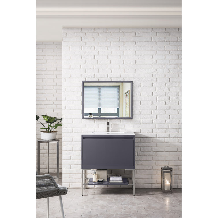 Milan 32" Modern Grey Glossy Single Vanity with White Top