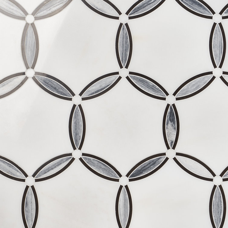 Bianco Polished Marble and Brass Mosaic Tile for Floor and Wall