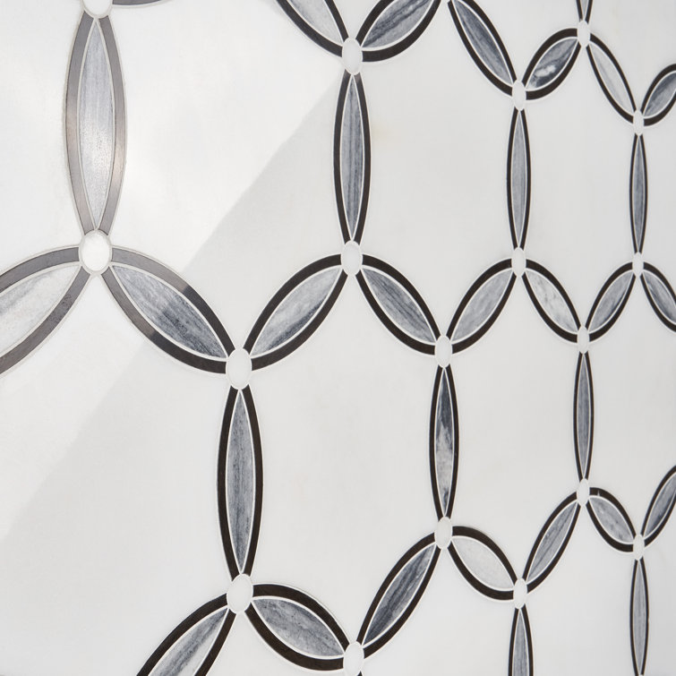 Bianco Polished Marble and Brass Mosaic Tile for Floor and Wall