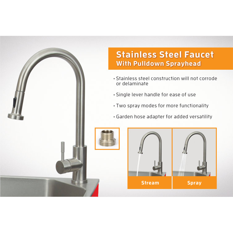 Stainless Steel Utility Sink with White Storage Cabinet