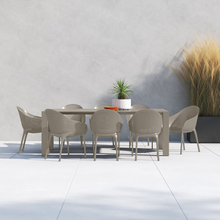 Black Polypropylene 8-Person Outdoor Dining Set with Extendable Table