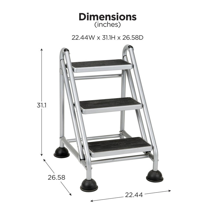 Cosco Platinum & Black 3-Step Rolling Step Stool with Secure Tread