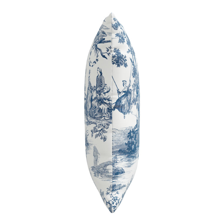 Blue and White Cotton Toile Print Square Throw Pillow