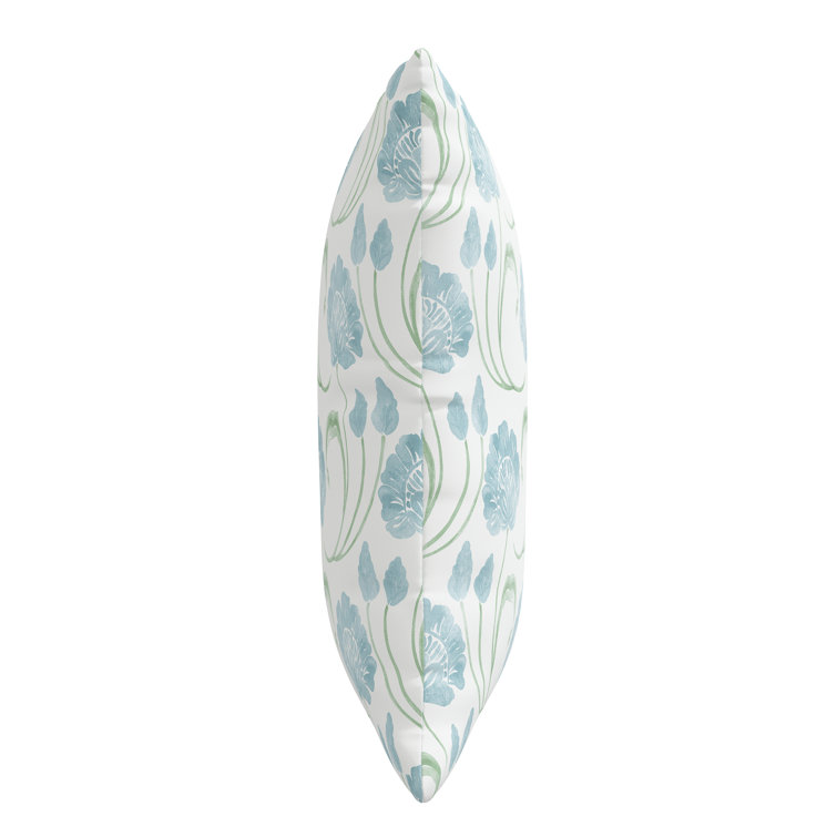 Sage Green and Blue Floral Cotton Square Throw Pillow