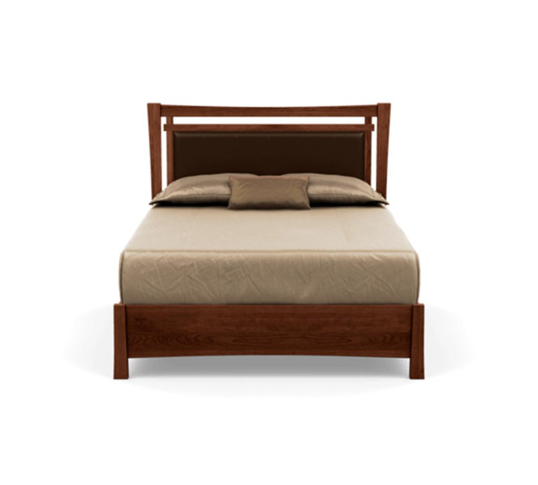 Full Cognac Cherry Wood Frame Upholstered Storage Bed with Coffee Leather Headboard