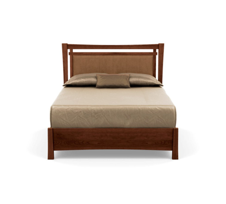 Queen Cognac Cherry Wood Frame Upholstered Storage Bed with Ebony Leather Headboard