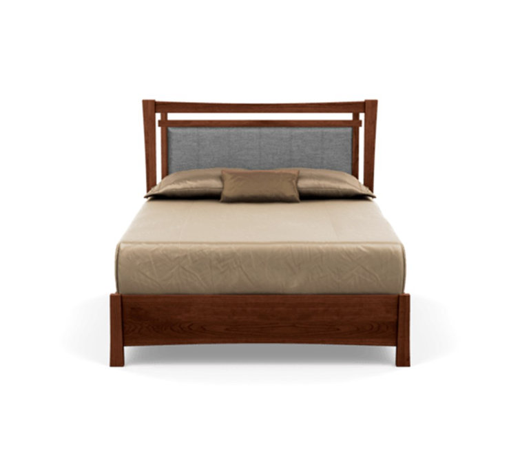 Queen Cognac Cherry Wood Frame Upholstered Storage Bed with Ebony Leather Headboard