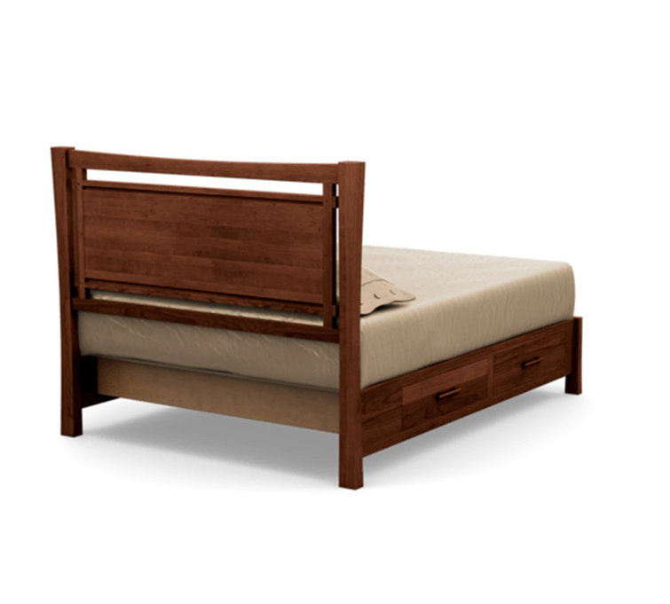 Queen Cognac Cherry Wood Frame Upholstered Storage Bed with Ebony Leather Headboard