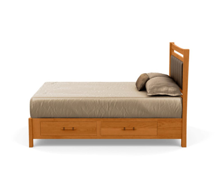 Queen Sand Microfiber Upholstered Storage Bed with Natural Wood Frame