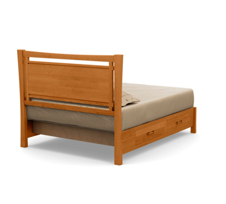 Queen Sand Microfiber Upholstered Storage Bed with Natural Wood Frame