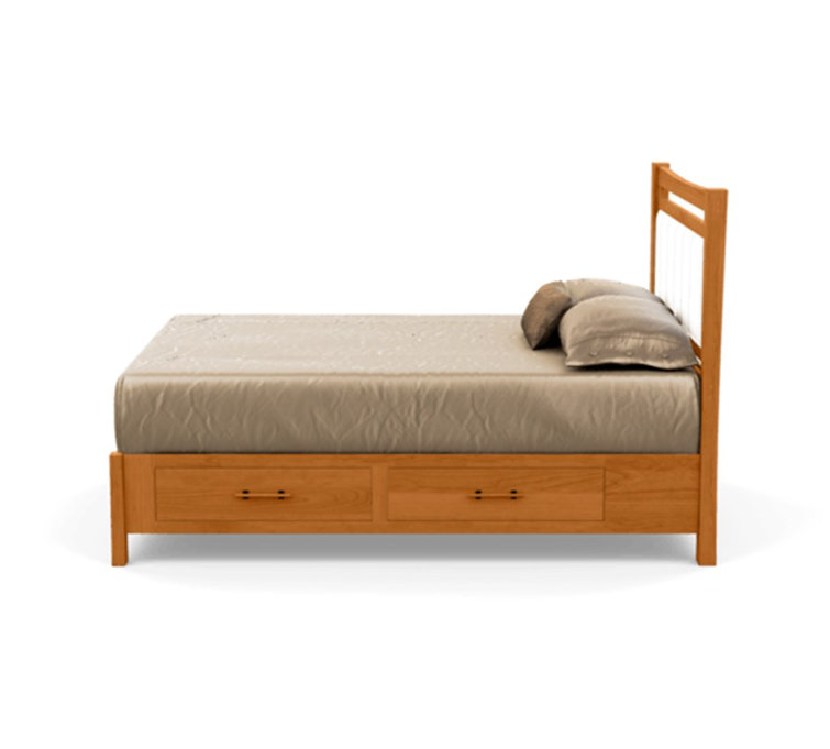 Queen Sand Microfiber Upholstered Storage Bed with Natural Wood Frame