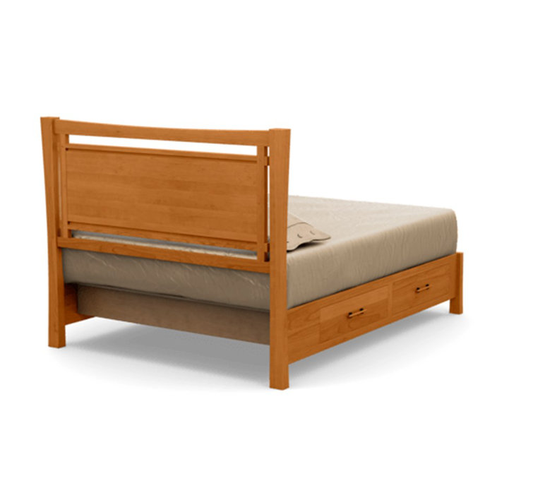 Queen Sand Microfiber Upholstered Storage Bed with Natural Wood Frame