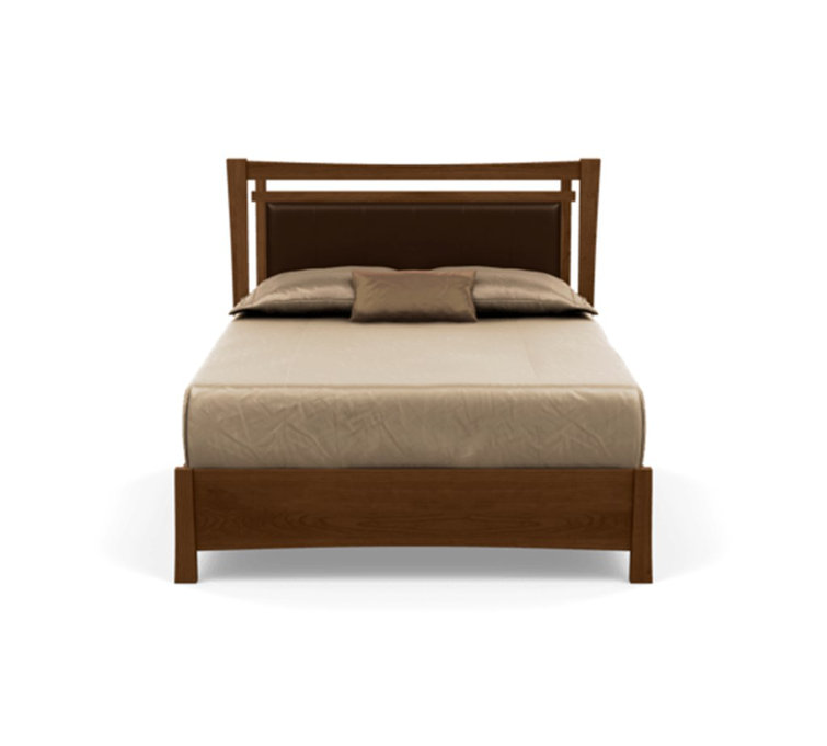 Full Cognac Cherry Wood Frame Upholstered Storage Bed with Coffee Leather Headboard
