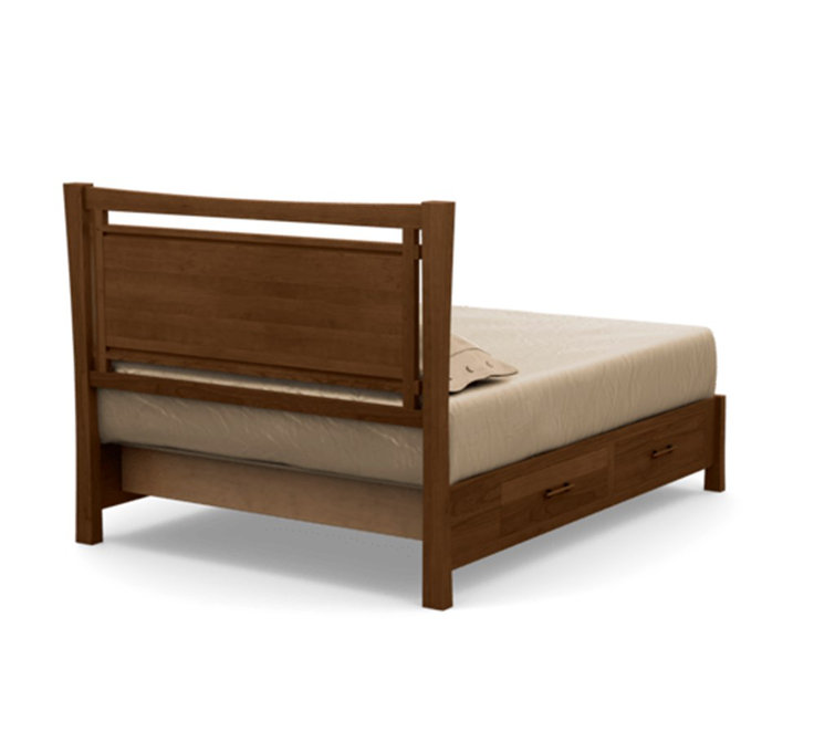 Full Cognac Cherry Wood Frame Upholstered Storage Bed with Coffee Leather Headboard