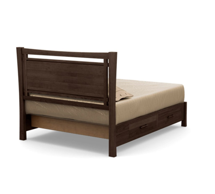 Full Smoke Cherry Wood Platform Bed with Coffee Leather Upholstered Headboard and Storage Drawers
