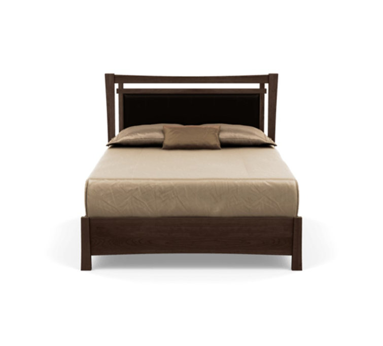 Full Smoke Cherry Wood Platform Bed with Coffee Leather Upholstered Headboard and Storage Drawers
