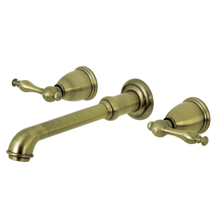 Vintage Brass Wall Mounted Bathroom Faucet with Lever Handles