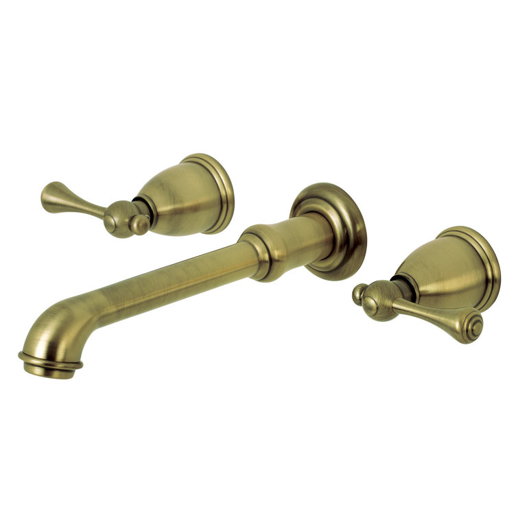 Antique Brass Dual Handle Wall Mount Tub Faucet