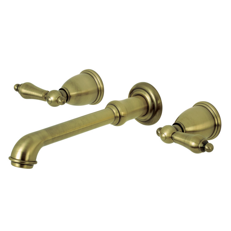Antique Brass Wall Mount Roman Tub Faucet with Dual Handles