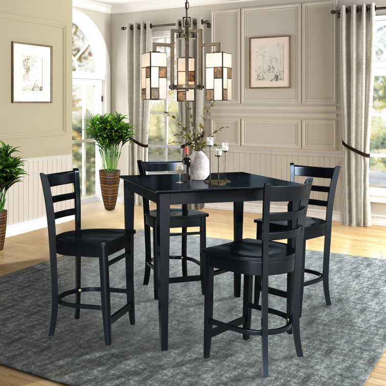 Black Solid Wood Counter Height Dining Set with 4 Chairs