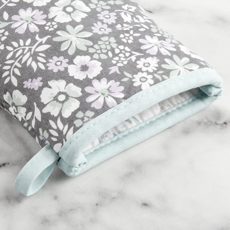 Ditsy Floral Gray and Blue Silicone Mini Oven Mitt Set