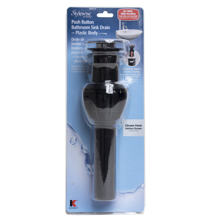 Polished Chrome Push Button Sink Drain with Overflow