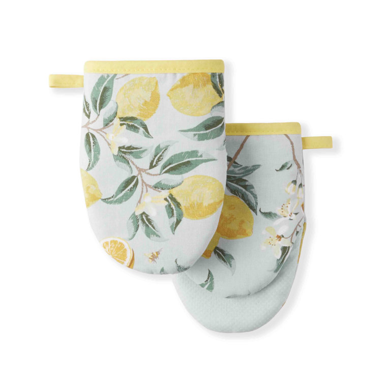 Yellow Lemon Print Cotton Mini Oven Mitt Set with Silicone Grip