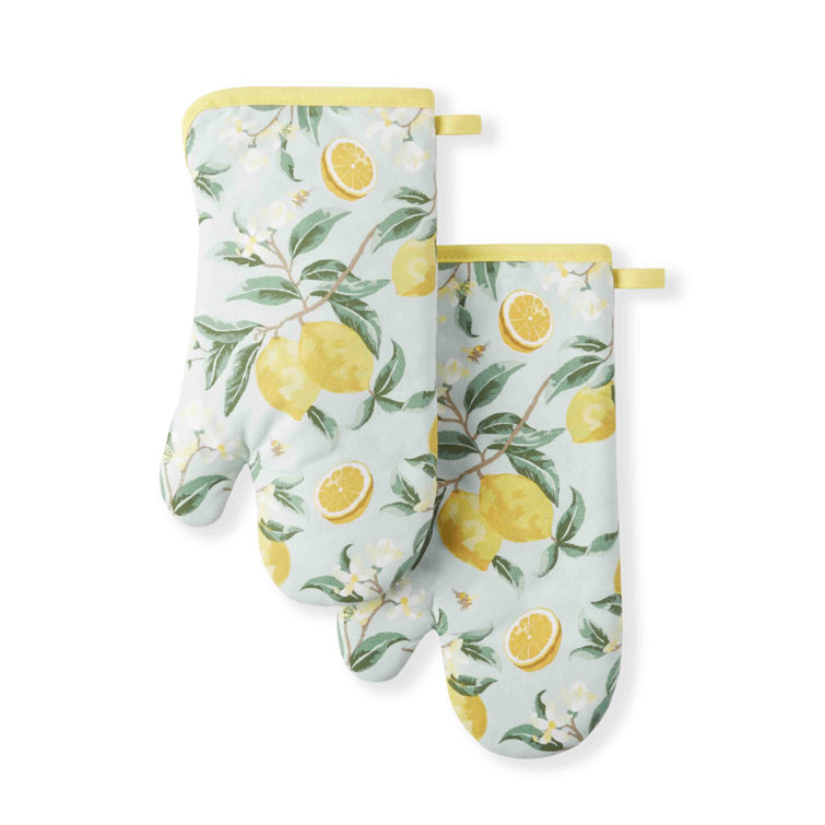 Lemon Whimsy Yellow Cotton Oven Mitt Set, 2-Pack