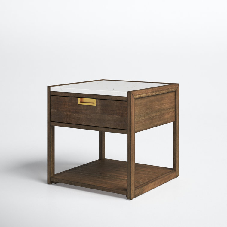 Transitional Dark Chocolate 1-Drawer Nightstand with White Marble Top
