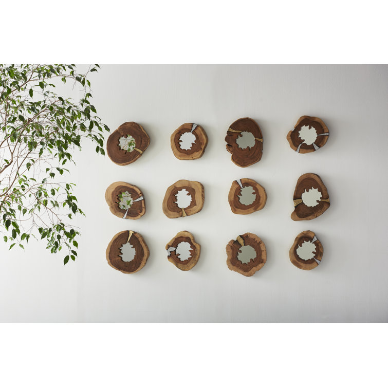 Round Polished Aluminum and Chamcha Wood Wall Décor