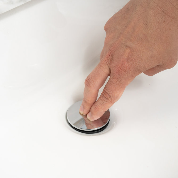 Polished Chrome Push Button Sink Drain with Overflow