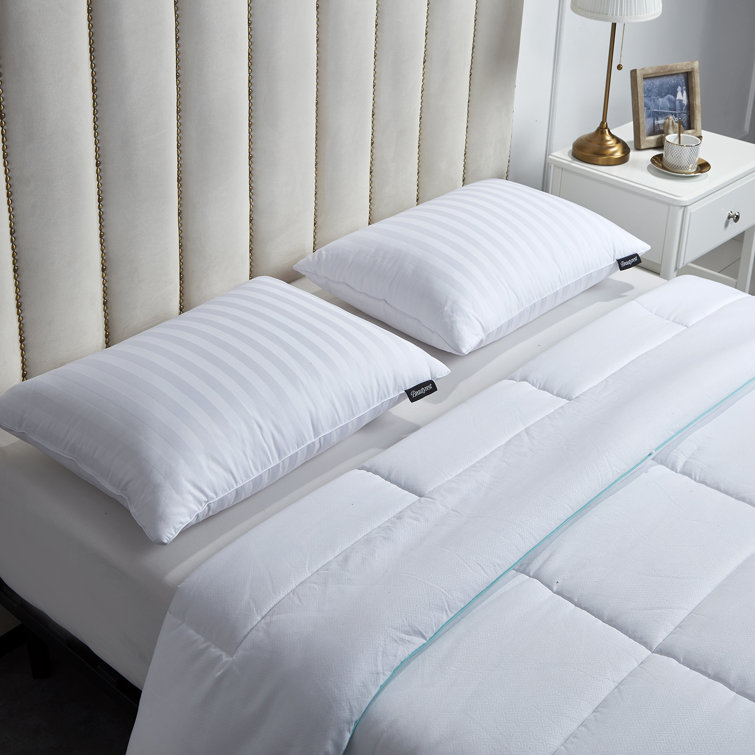 White Damask Stripe Down Alternative Bed Pillow Set
