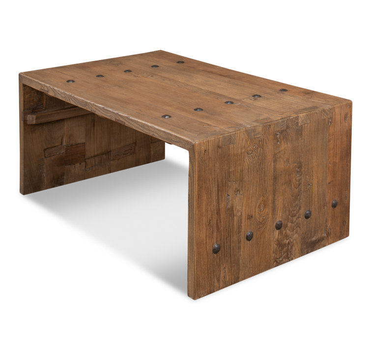 Rustic Rectangular Beige Wood Coffee Table with Storage