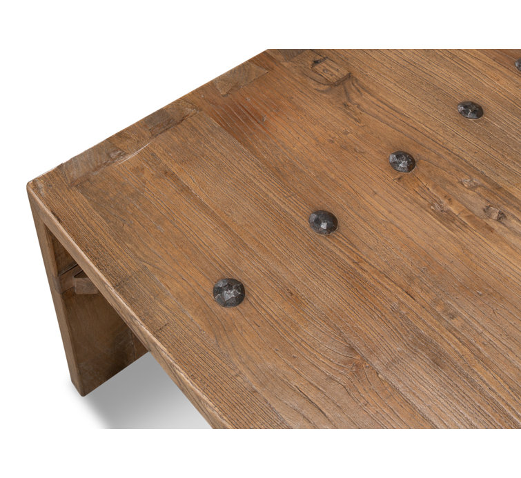 Rustic Rectangular Beige Wood Coffee Table with Storage