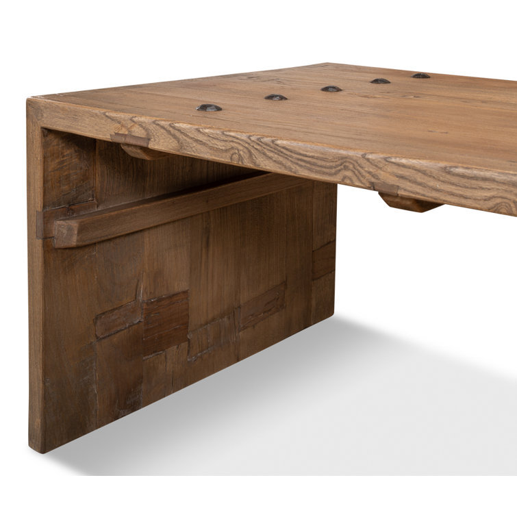 Rustic Rectangular Beige Wood Coffee Table with Storage