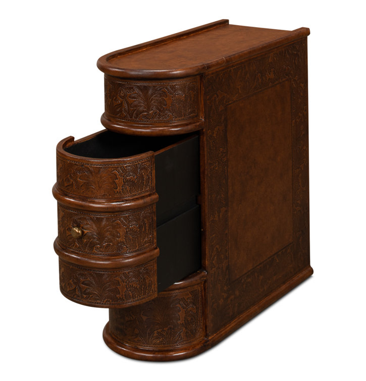 Barnes Embossed Leather and Brass 24" Rectangular End Table