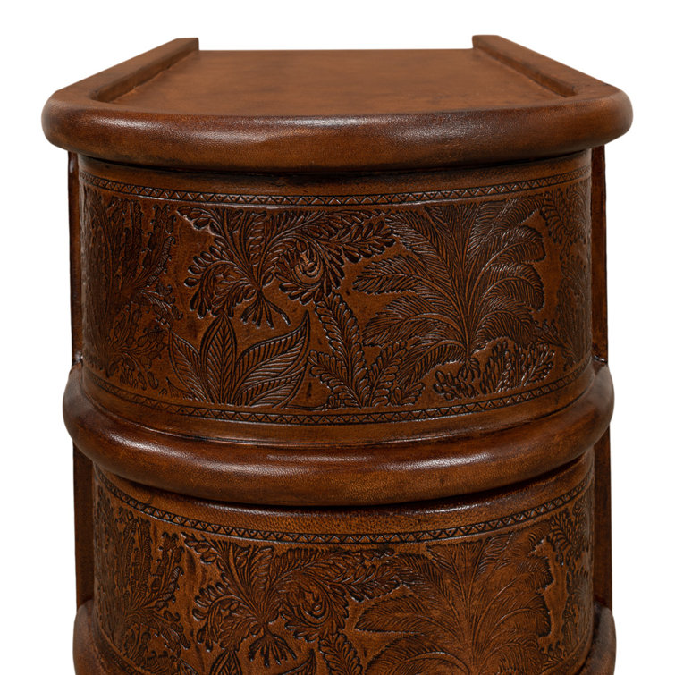 Barnes Embossed Leather and Brass 24" Rectangular End Table