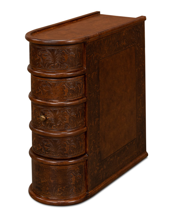 Barnes Embossed Leather and Brass 24" Rectangular End Table