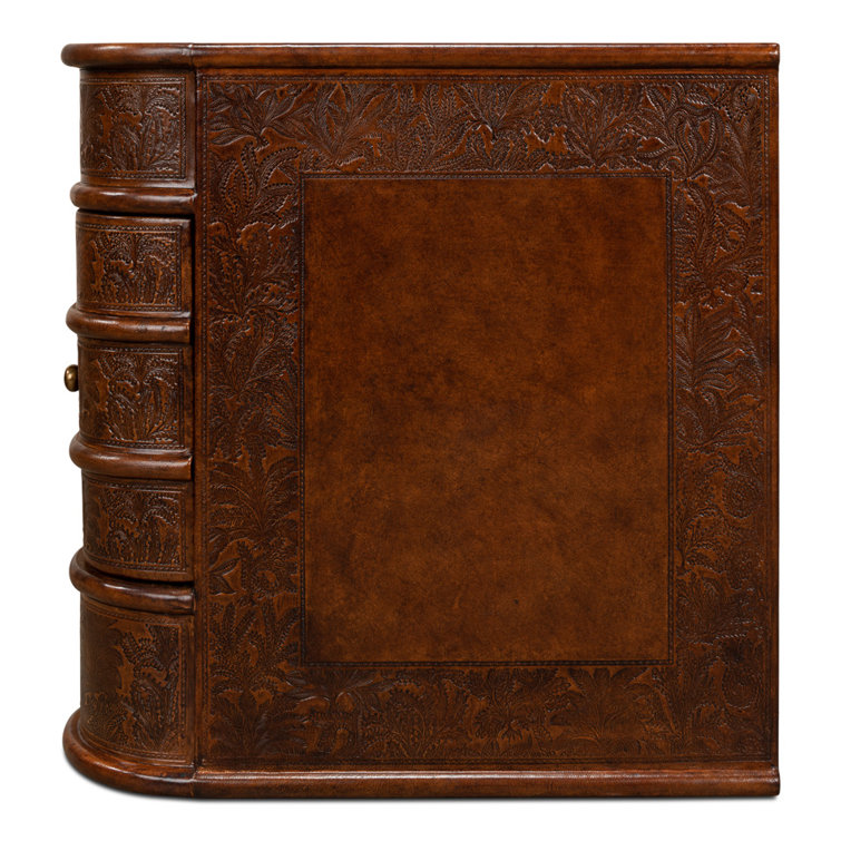 Barnes Embossed Leather and Brass 24" Rectangular End Table