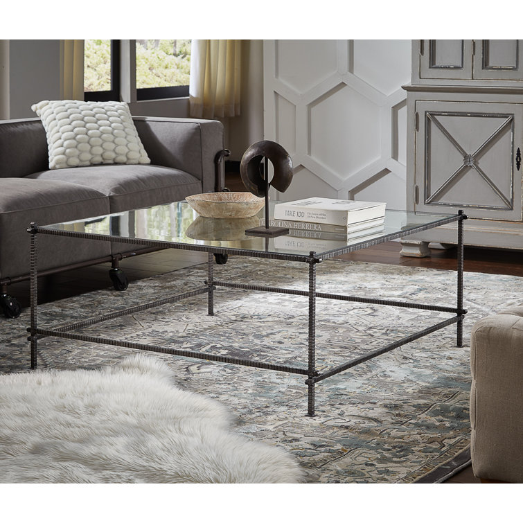 Traditional White Square Metal and Glass Coffee Table with Storage