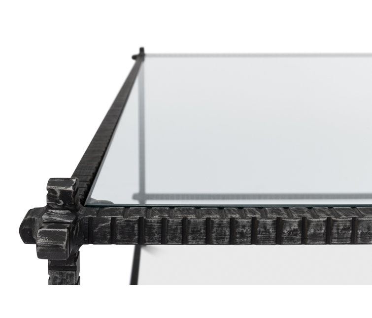 Traditional White Square Metal and Glass Coffee Table with Storage