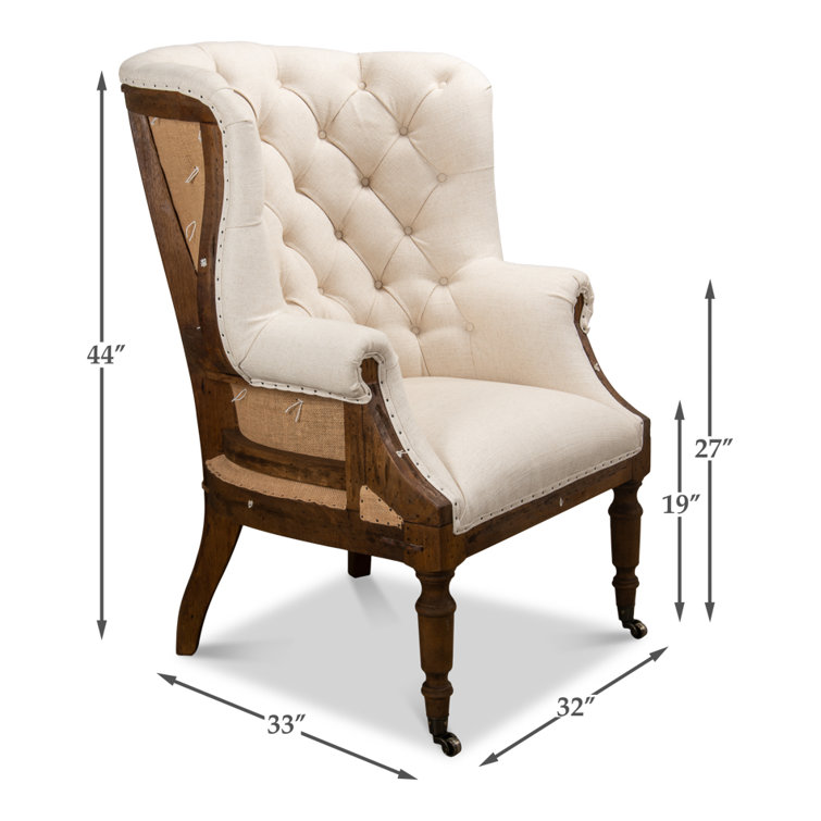 White Tufted Deconstructed Wood Armchair