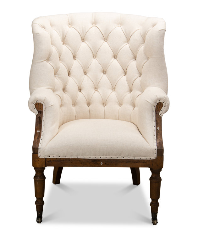 White Tufted Deconstructed Wood Armchair