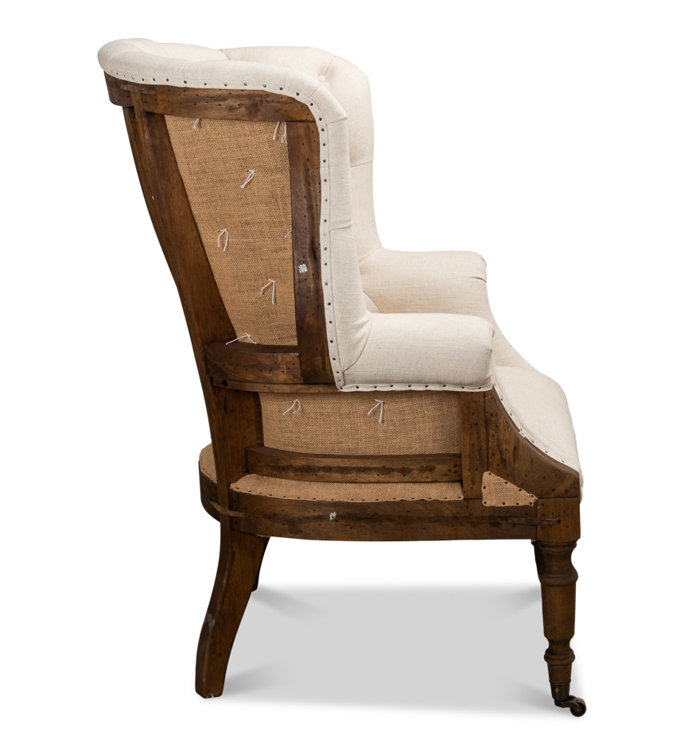 White Tufted Deconstructed Wood Armchair